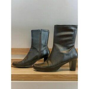 Aerosoles Brown Faux Leather Square Toe Zip Booties